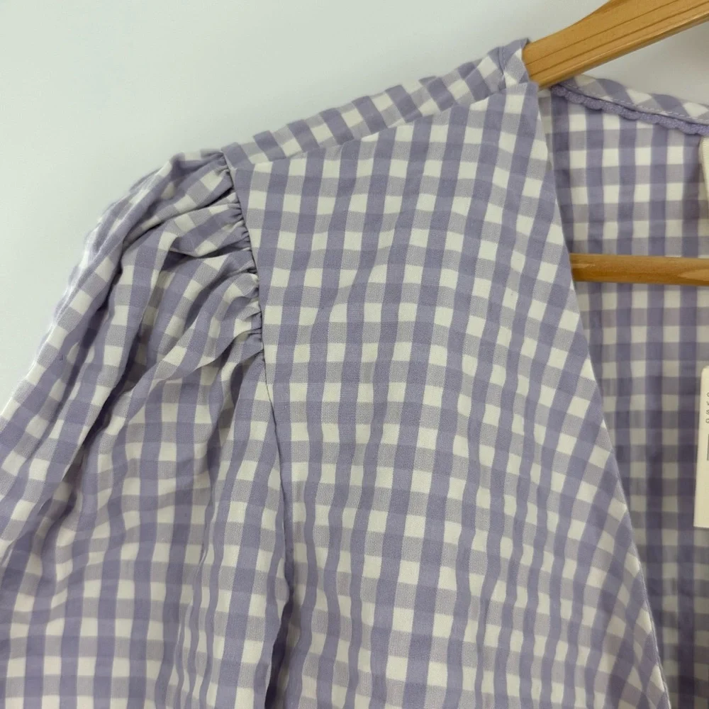 NWT Anthropologie Maeve Crop Gingham Blouse Lilac White Size 8
